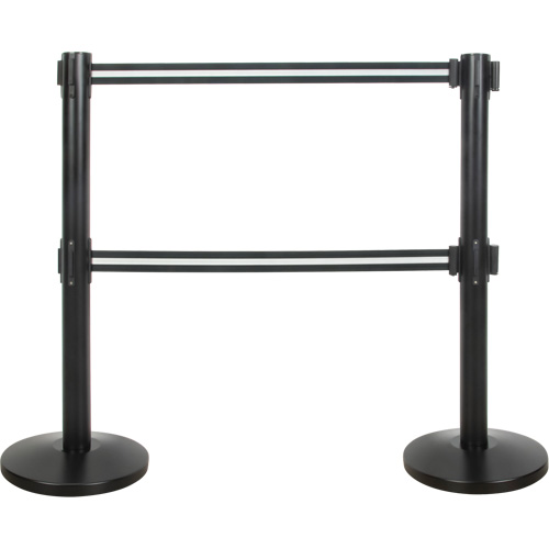 Dual Belt Crowd Control Barrier, Steel, 35" H, Black/White Tape, 7' Tape Length Kelford