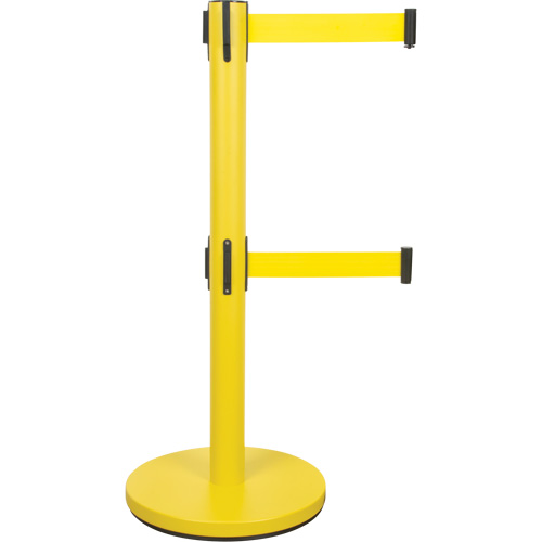Dual Belt Crowd Control Barrier, Steel, 35" H, Yellow Tape, 7' Tape Length Kelford