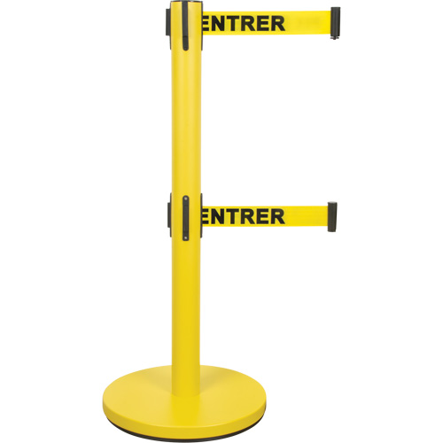 Dual Belt Crowd Control Barrier, Steel, 35" H, Yellow Tape, 7' Tape Length Kelford