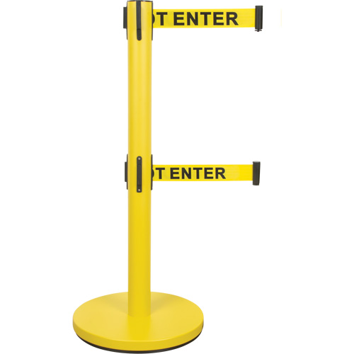 Dual Belt Crowd Control Barrier, Steel, 35" H, Yellow Tape, 7' Tape Length Kelford