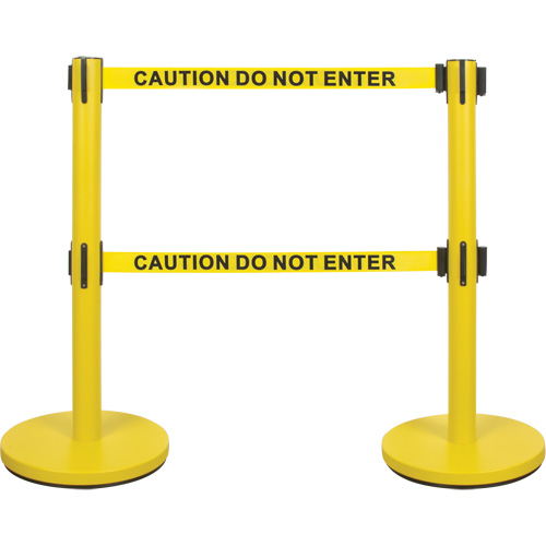 Dual Belt Crowd Control Barrier, Steel, 35" H, Yellow Tape, 7' Tape Length Kelford