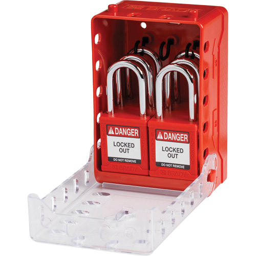 Boîte de cadenassage de groupe ultra compacte avec cadenas de s&eacute;curit&eacute; en nylon, Rouge Kelford