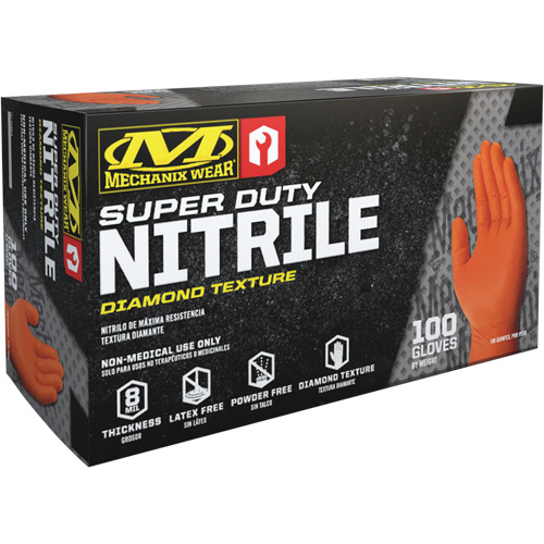 Super Duty Disposable Gloves, 9/Medium, Nitrile, 8-mil, Powder-Free, Orange Kelford