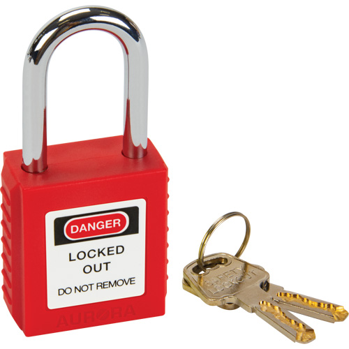 Verrou de s&eacute;curit&eacute;, Rouge, Cl&eacute;s diff&eacute;rentes, Thermoplastique, Largeur de 1-1/2" Kelford