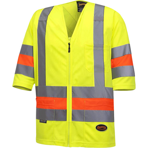6019 Short-Sleeved Quebec Traffic Control Shirt, Polyester, X-Small, High Visibility Lime-Yellow Kelford