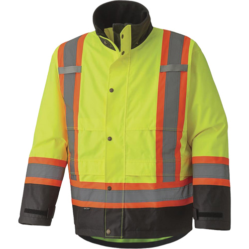 5401 Veste de s&eacute;curit&eacute; imperm&eacute;able 300D Trilobal antid&eacute;chirure, Polyester, Noir/Jaune lime haute visibilit&eacute;, T-petit Kelford