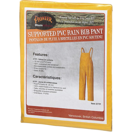 577P Storm Master&reg; Bib Pants, Small, Polyester/PVC, Yellow Kelford