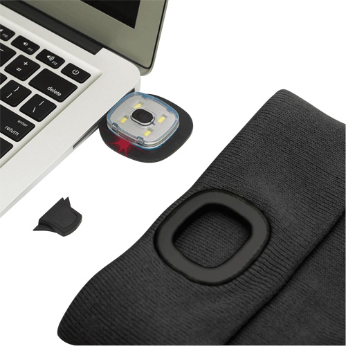 5678 Tuque en tricot avec lampe frontale &agrave; DEL, Doublure en Molleton, Taille unique, Noir Kelford