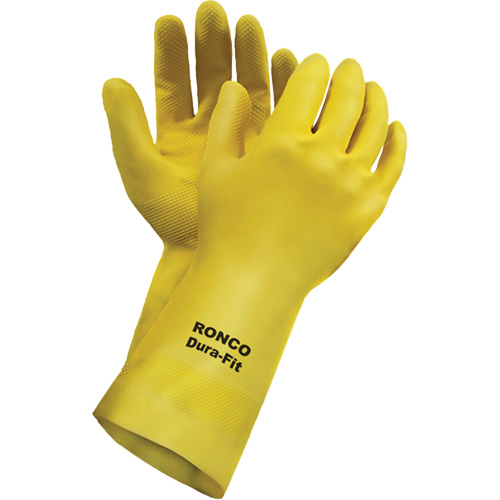 Dura-Fit Reusable Gloves, Size Small/7, 12" L, Latex, Flock-Lined Inner Lining, 20-mil Kelford
