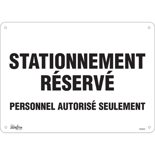 "Stationnement r&eacute;serv&eacute;" Parking Sign, 10" x 14", Aluminum, French Kelford