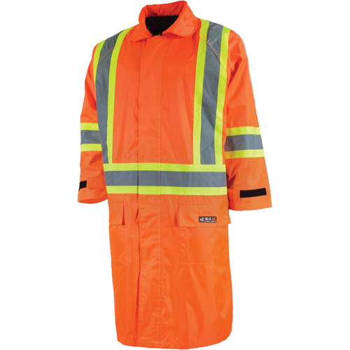 Long Rain Jacket with Detachable Hood, Nylon/PVC, Small, High Visibility Orange Kelford