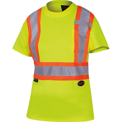6949 Women's Bird's-Eye Safety T-Shirt, Polyester, X-Small, High Visibility Lime-Yellow Kelford