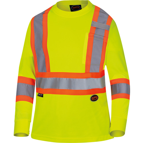 6969 Women's Bird's-Eye Long-Sleeved Safety Shirt, Polyester, X-Small, High Visibility Lime-Yellow Kelford