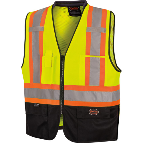 6895 High-Visibility Zip Front Bi-Colour Safety Vest, Black/High Visibility Lime-Yellow, 2X-Large/3X-Large, Polyester Kelford