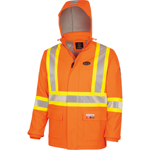 5884 Flash-Gard&reg; FR/Arc-Rated Waterproof Jacket with Hood, Small, High Visibility Orange, 51 cal/cm² Kelford