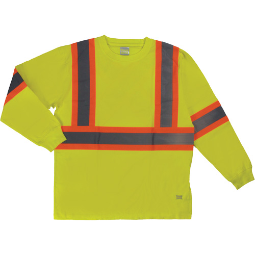 Long Sleeve Safety T-Shirt, Cotton, X-Small, High Visibility Lime-Yellow Kelford