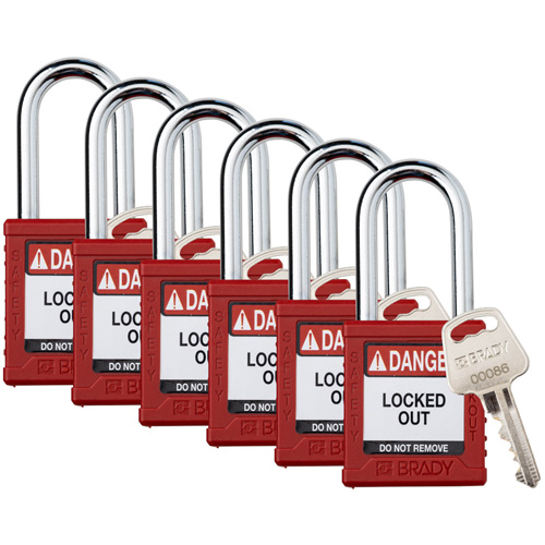 Cadenas de verrouillage Velocity, Rouge, Cl&eacute;s diff&eacute;rentes, Nylon, Largeur de 1-1/2" Kelford