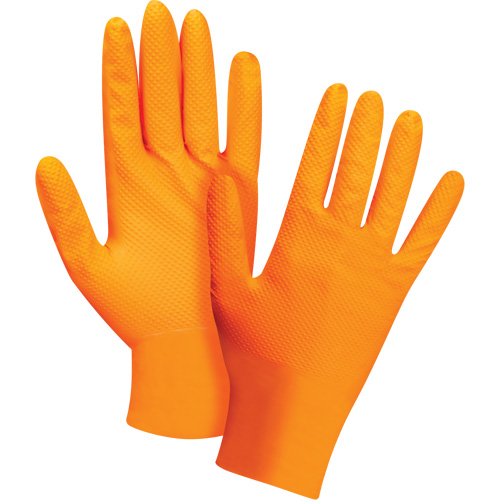 Gants d'examen de poids lourd &agrave; prise tactile, Grand, Nitrile, 8 mils, Sans poudre, Orange Kelford