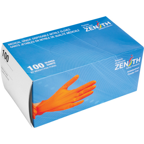 Gants d'examen de poids lourd &agrave; prise tactile, Grand, Nitrile, 8 mils, Sans poudre, Orange Kelford