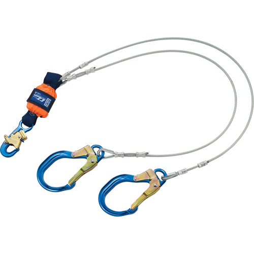Energy Absorbing Lanyard, 6', Rebar Hook Center, Snap Hook Leg Ends, Metal Kelford