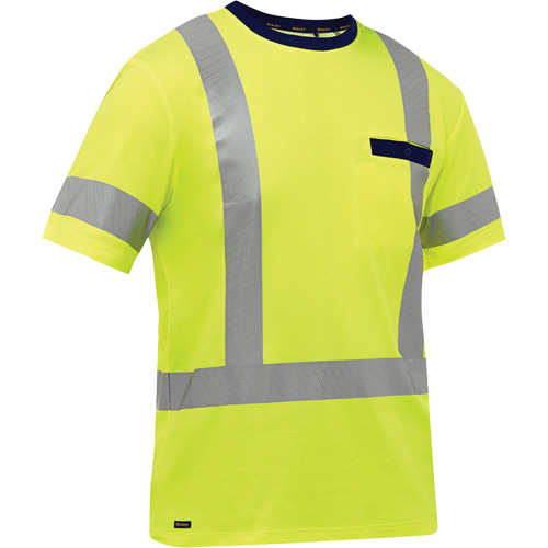 Chemise &agrave; manches courtes et X au dos Bisley, Poly-coton, Petit, Jaune lime haute visibilit&eacute; Kelford