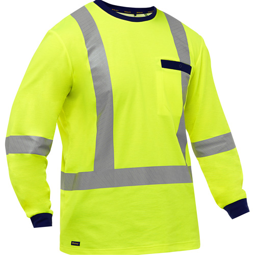 Chemise &agrave; manches longues et X au dos Bisley, Poly-coton, Petit, Jaune lime haute visibilit&eacute; Kelford