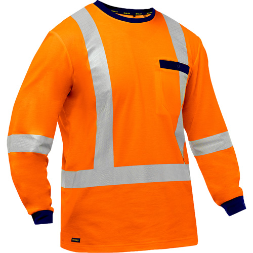 Bisley&reg; X-Back Long Sleeve Shirt, Poly-Cotton, Small, High Visibility Orange Kelford