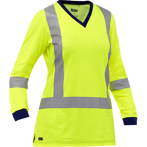 Chemise &agrave; manches longues et X au dos Bisley pour femmes, Poly-coton, Petit, Jaune lime haute visibilit&eacute; Kelford