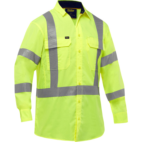 Bisley&reg; X-Back Long Sleeve Work Shirt with X-Airflow, Poly-Cotton, Small, High Visibility Lime-Yellow Kelford