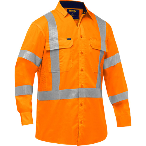 Chemise de travail &agrave; manches longues et X au dos Bisley avec X-Airflow, Poly-coton, Petit, Orange haute visibilit&eacute; Kelford