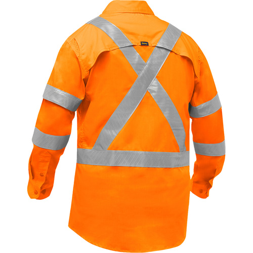Chemise de travail &agrave; manches longues et X au dos Bisley avec X-Airflow, Poly-coton, Petit, Orange haute visibilit&eacute; Kelford