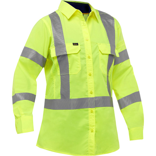 Bisley&reg; X-Back Women's Long Sleeve Work Shirt with X-Airflow, Poly-Cotton, Small, High Visibility Lime-Yellow Kelford