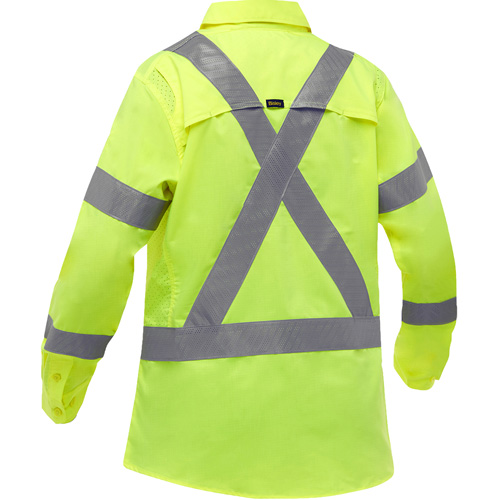 Bisley&reg; X-Back Women's Long Sleeve Work Shirt with X-Airflow, Poly-Cotton, Small, High Visibility Lime-Yellow Kelford