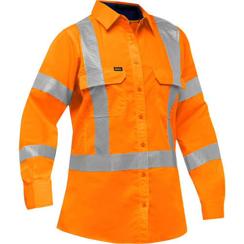 Chemise de travail &agrave; manches longues et X au dos Bisley avec X-Airflow pour femmes, Poly-coton, Petit, Orange haute visibilit&eacute; Kelford