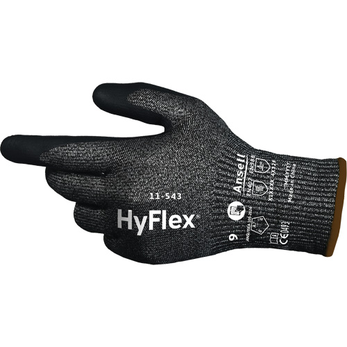 Gants r&eacute;sistants &agrave; la coupe HYFLEX 11-543, Taille 6, Calibre 13, Rev&ecirc;tement Nitrile, Enveloppe en Nylon/Acier inoxydable/PEHP/Spandex, ASTM ANSI niveau A7/EN 388 niveau F Kelford