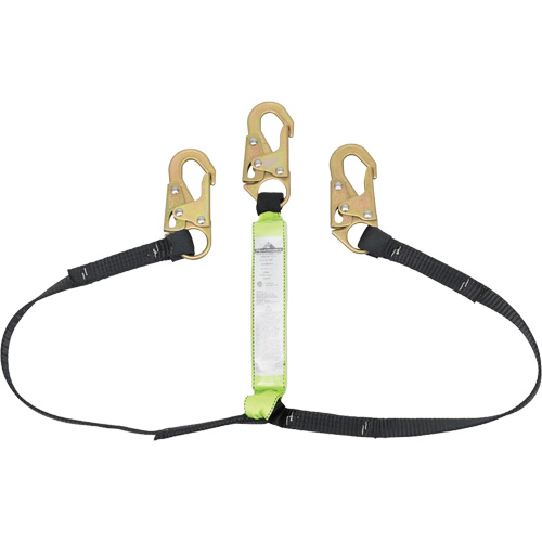 SA-64000-4 Shock Absorbing Lanyard, 4', Snap Hook Center, Snap Hook Leg Ends, Polyester Kelford