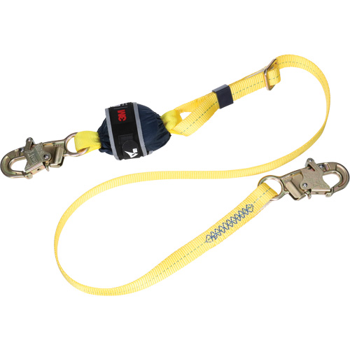 Adjustable Web Shock-Absorbing Lanyard, 6', Snap Hook Center, Snap Hook Leg Ends, Polyester Kelford