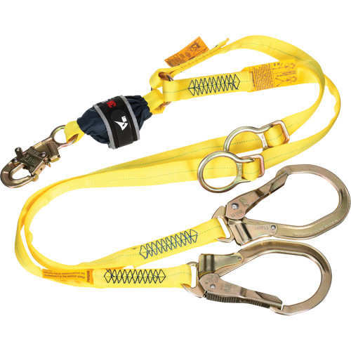 Twin-Leg Tie-Back Web Shock-Absorbing Lanyard, 6', Rebar Hook Center, Snap Hook Leg Ends, Polyester Kelford