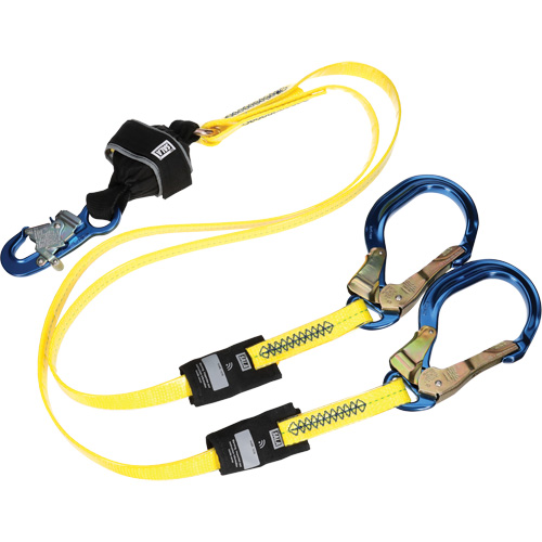 Twin-Leg Arc Flash Coated Web Shock-Absorbing Lanyard, 6', Rebar Hook Center, Snap Hook Leg Ends Kelford