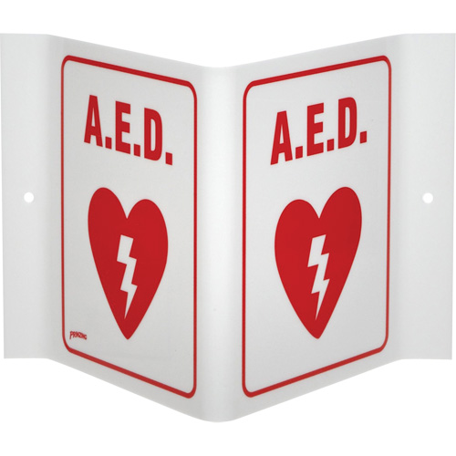 "A.E.D." V-Style Sign, 6" x 9", Acrylic, English with Pictogram Kelford