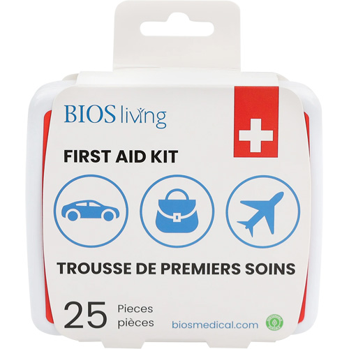 Trousse de premiers soins pour la maison et le voyage de 25 morceaux, Boîte en plastique Kelford