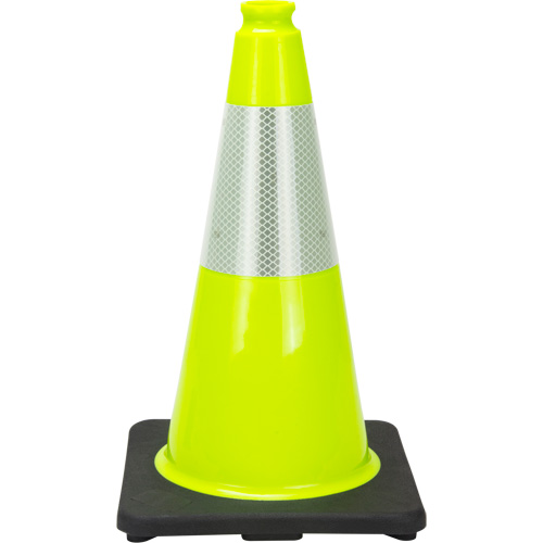C&ocirc;ne de signalisation de premi&egrave;re qualit&eacute;, 18", Vert lime, Bande(s) r&eacute;fl&eacute;chissante(s) 6" Kelford