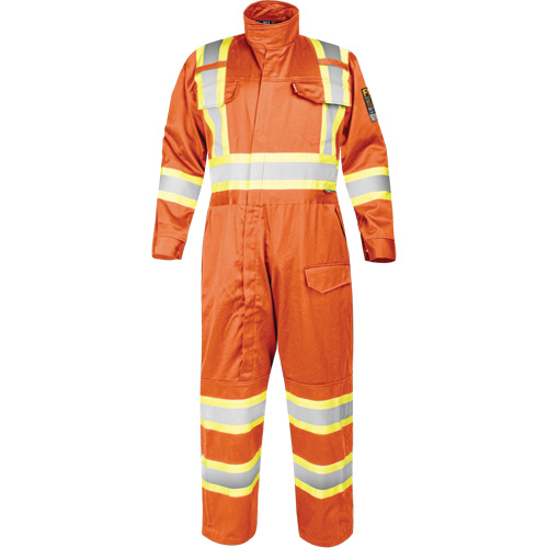 Fire-Resistant Coverall with High-Visibility Bands, Size Small, Orange Kelford