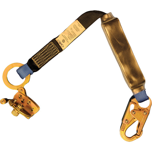 Trailing Rope Grab with Attached Shock Pack Lanyard, 2', Snap Hook Center, Snap Hook Leg Ends, Polyester Kelford