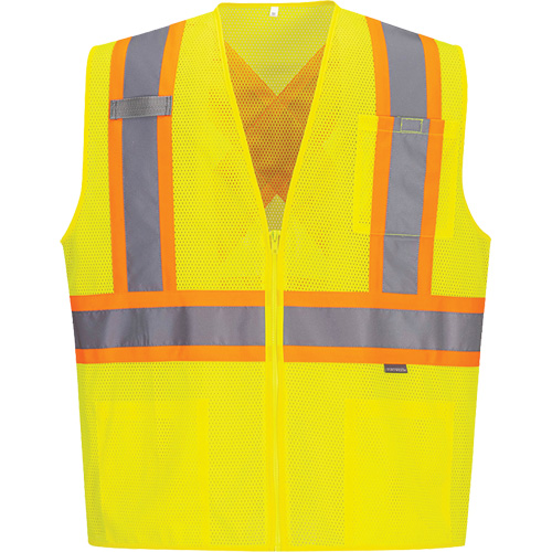 Contrast-Striped Safety Vest, High Visibility Lime-Yellow, Small, Polyester Kelford