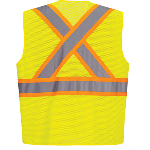 Contrast-Striped Safety Vest, High Visibility Lime-Yellow, Small, Polyester Kelford