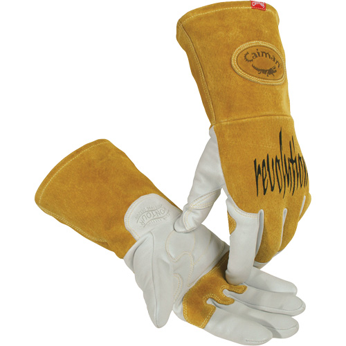 Caiman&reg; Premium TIG/MIG Welder's Gloves with FR Insulated Split Cowhide Back, Grain Goatskin, Size Small Kelford