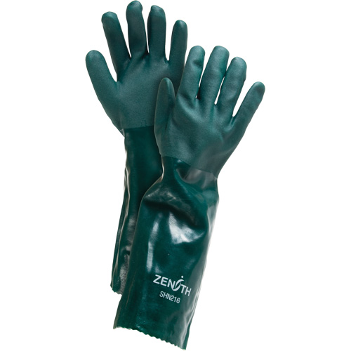 Double Dipped Green Gloves, 18" L, PVC, Cotton Jersey Inner Lining, 70-mil Kelford