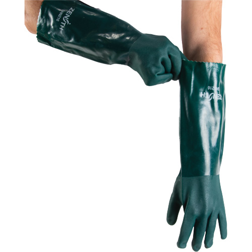 Double Dipped Green Gloves, 18" L, PVC, Cotton Jersey Inner Lining, 70-mil Kelford