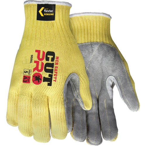 Gants de travail r&eacute;sistant &agrave; la coupe CutPro avec paume en cuir fendu, Taille Petit, Calibre 7, Enveloppe en Kevlar, ASTM ANSI niveau A3 Kelford